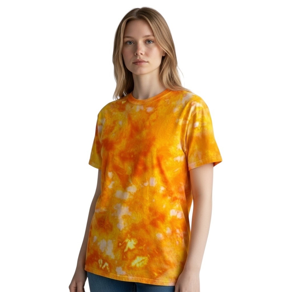 Handmade Tie Dye Top Medium Hanes T-Shirt Orange‎ Yellow Short Sleeve Crew 723